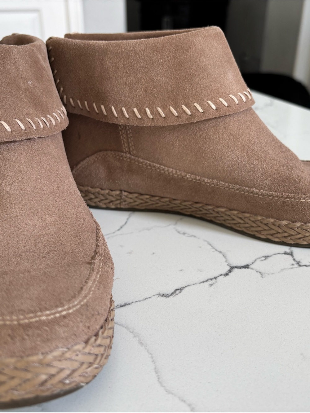 Ugg Varney Suede Moccasin Zip Up Ankle Boot Designer Whip Stitch